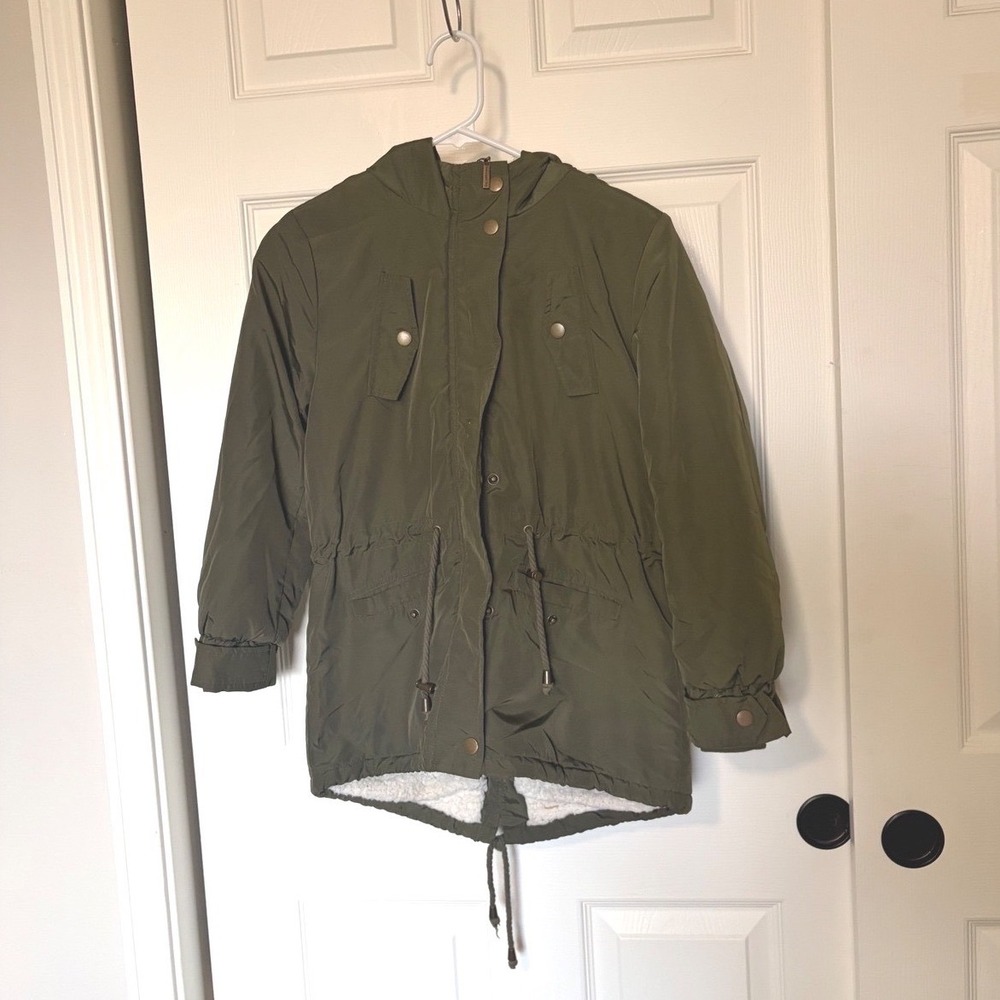 Copper Key Girls Olive Green Faux Shearling Lined Hooded Parka Jacket Size Large